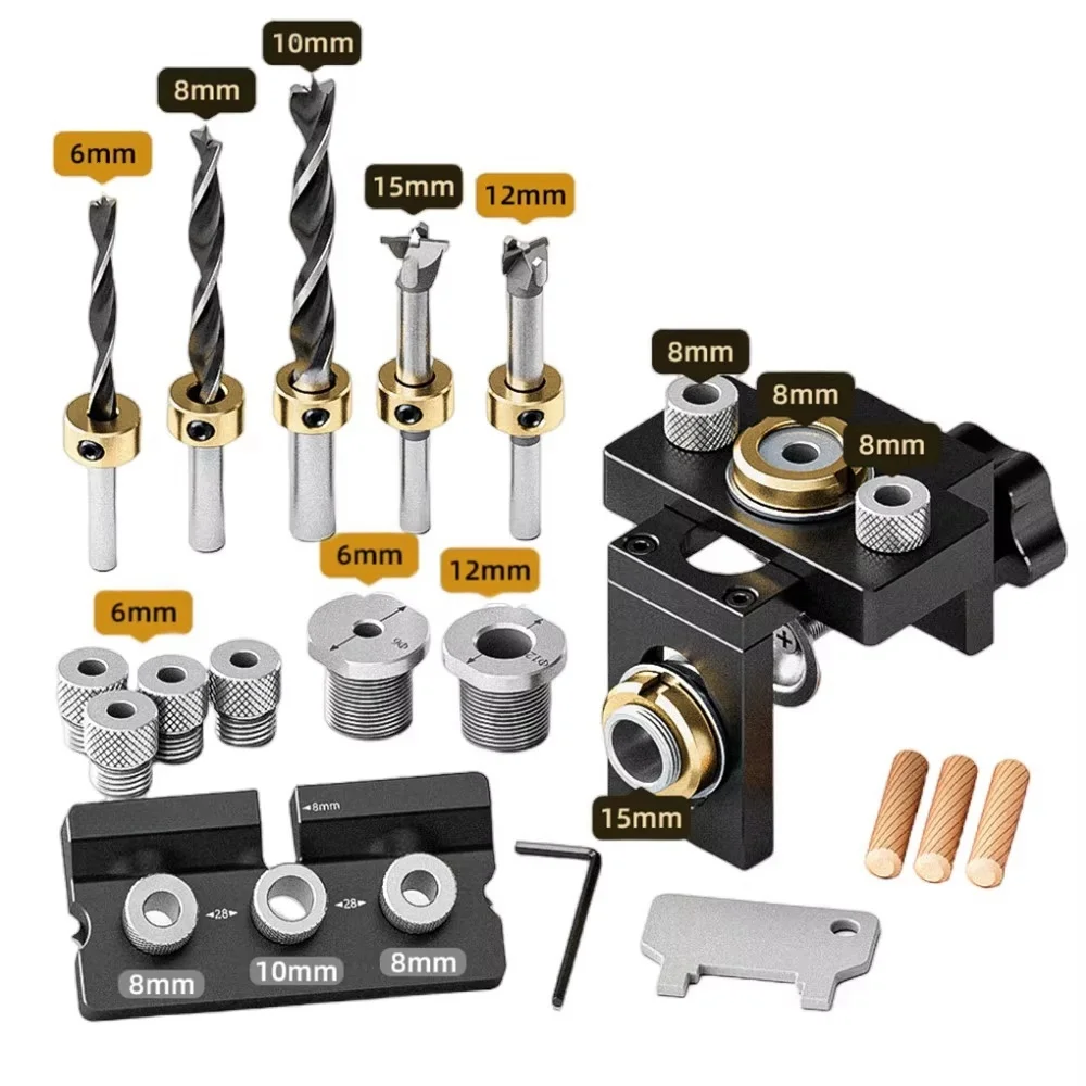 Woodworking 3 In 1 Doweling Jig Kit -Adjustable Wood Dowel Punch Locator Aluminum Pocket Hole Jig, Cabinet Hole Drill Guide Tool - Image 11