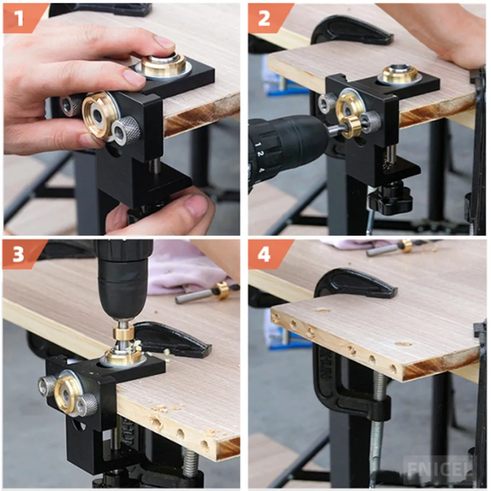 Woodworking 3 In 1 Doweling Jig Kit -Adjustable Wood Dowel Punch Locator Aluminum Pocket Hole Jig, Cabinet Hole Drill Guide Tool - Image 6