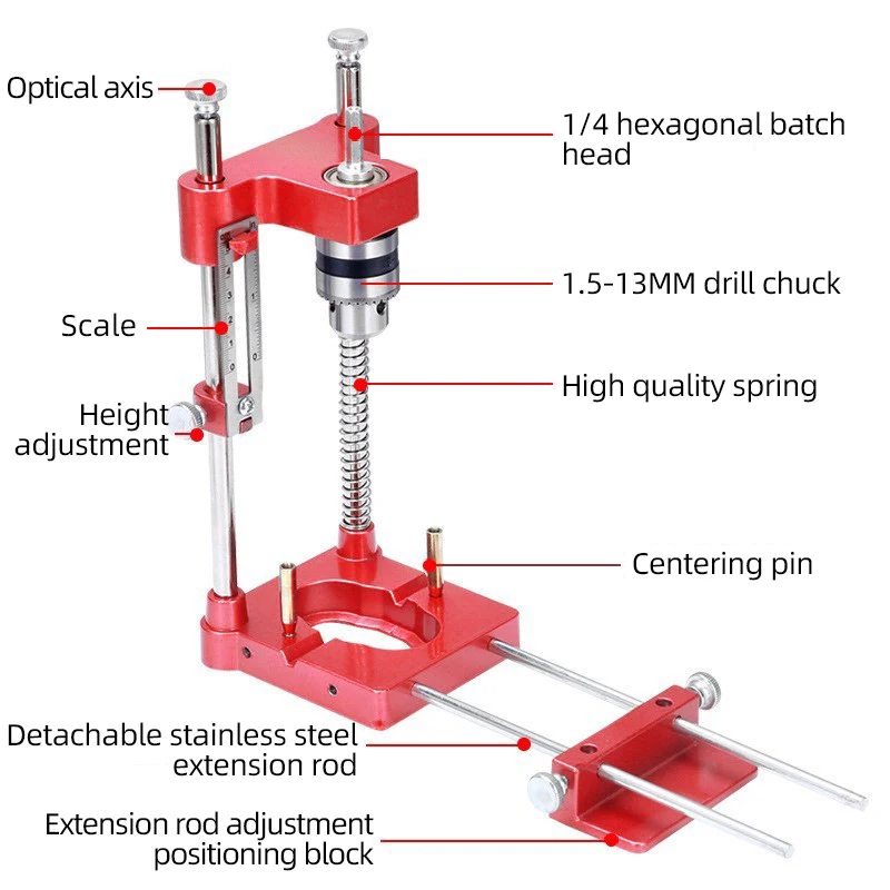 Woodworking Drill Locator Drilling Jig Punch Locator Holder Drill Guide Fixture with Scale Precise Positioner Woodworking Tool - Image 2