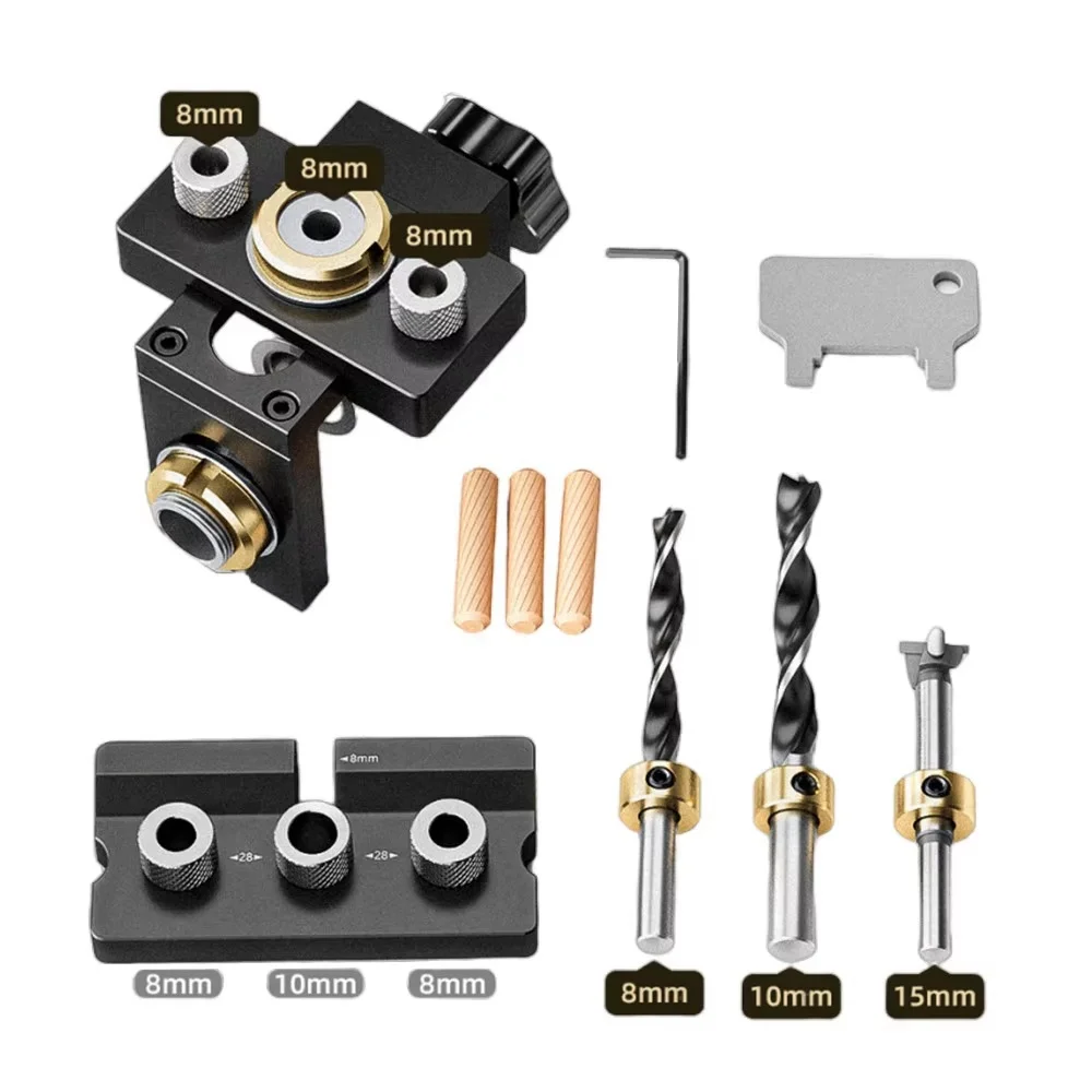 Woodworking 3 In 1 Doweling Jig Kit -Adjustable Wood Dowel Punch Locator Aluminum Pocket Hole Jig, Cabinet Hole Drill Guide Tool - Image 7